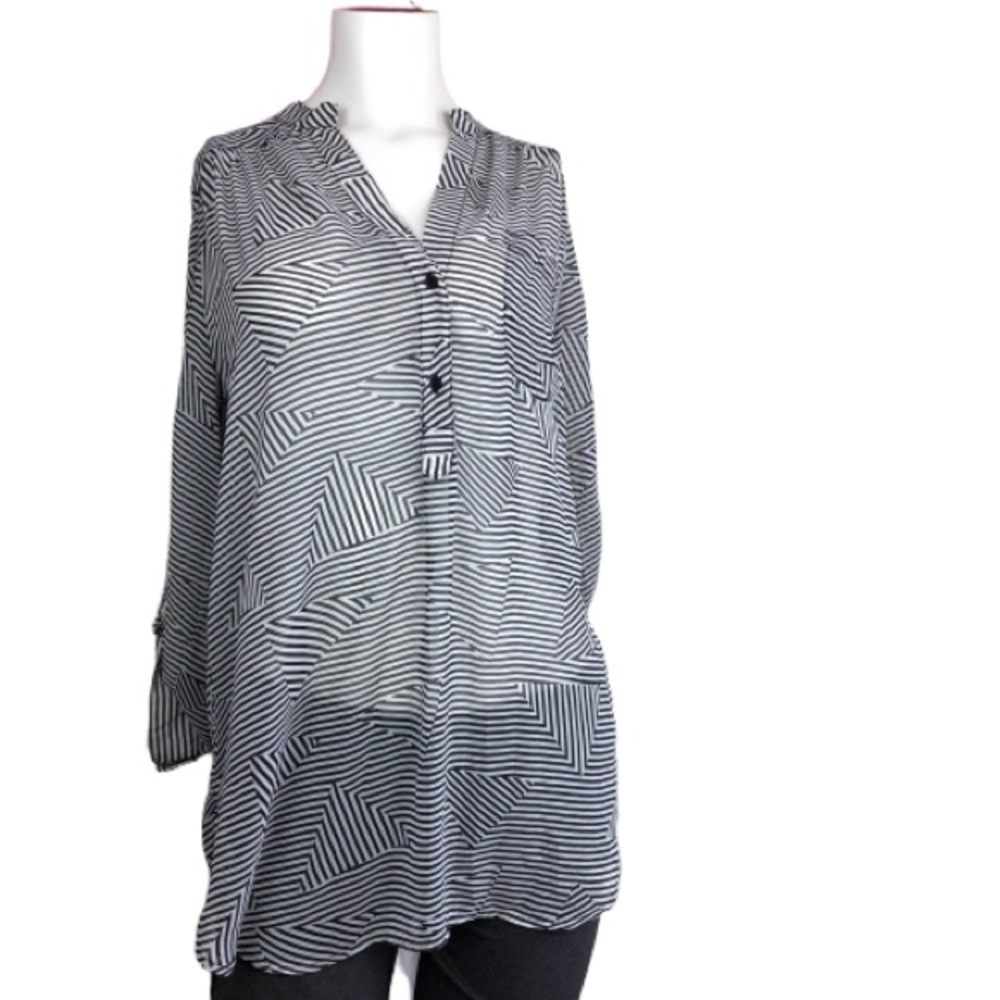 Pleione Black and white Tunic 3/4 Sleeve Size